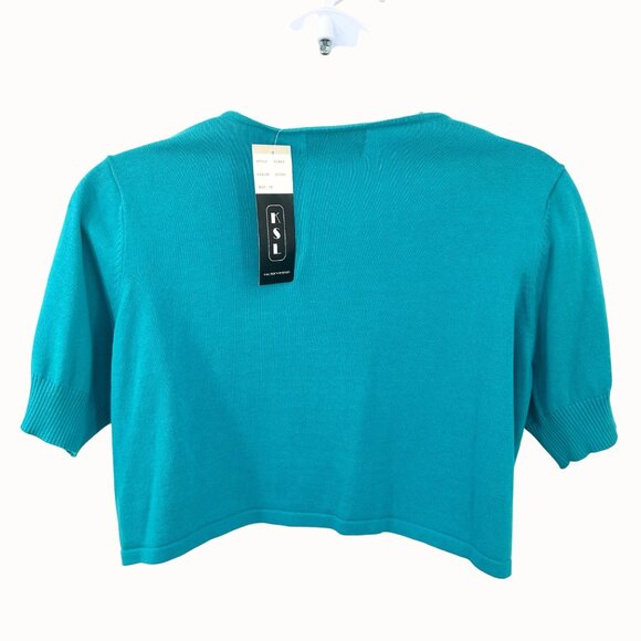 NWT KSL KARIN STEVENS TURQUOISE OPEN FRONT SHRUG CARDIGAN SWEATER - 1X - Picture 3 of 5
